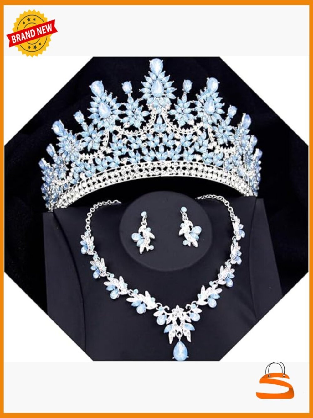 Bridal Tiara Crown Necklace Earrings Set Rhinestone Jewelry